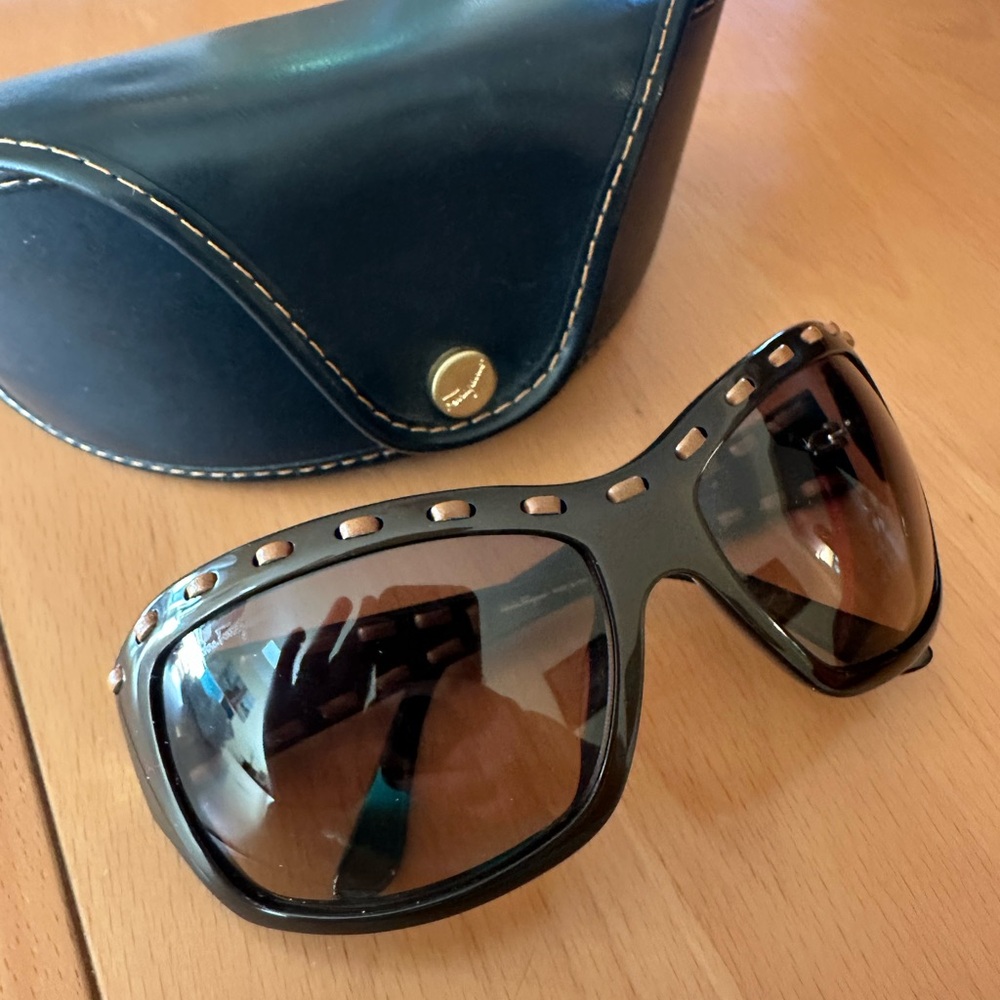 Sold - Salvatore Ferragamo Black Sunglasses with Brown Tint - Picture 3 of 12